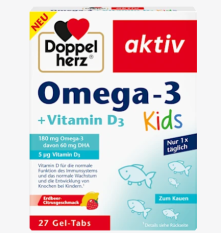 Doppelherz Omega-3 + Vitamin D3 Kids žvýkací tablety 27 kusů, 35,1 g